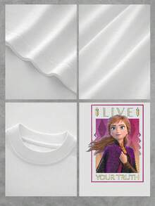 Gráfico con mensaje Live Your Truth" que inspira autenticidad y fuerza interior con tonos púrpura y dorado evocando confianza y libertad camiseta de mujer  casual cómoda para uso diario - Blanco - Ver 4