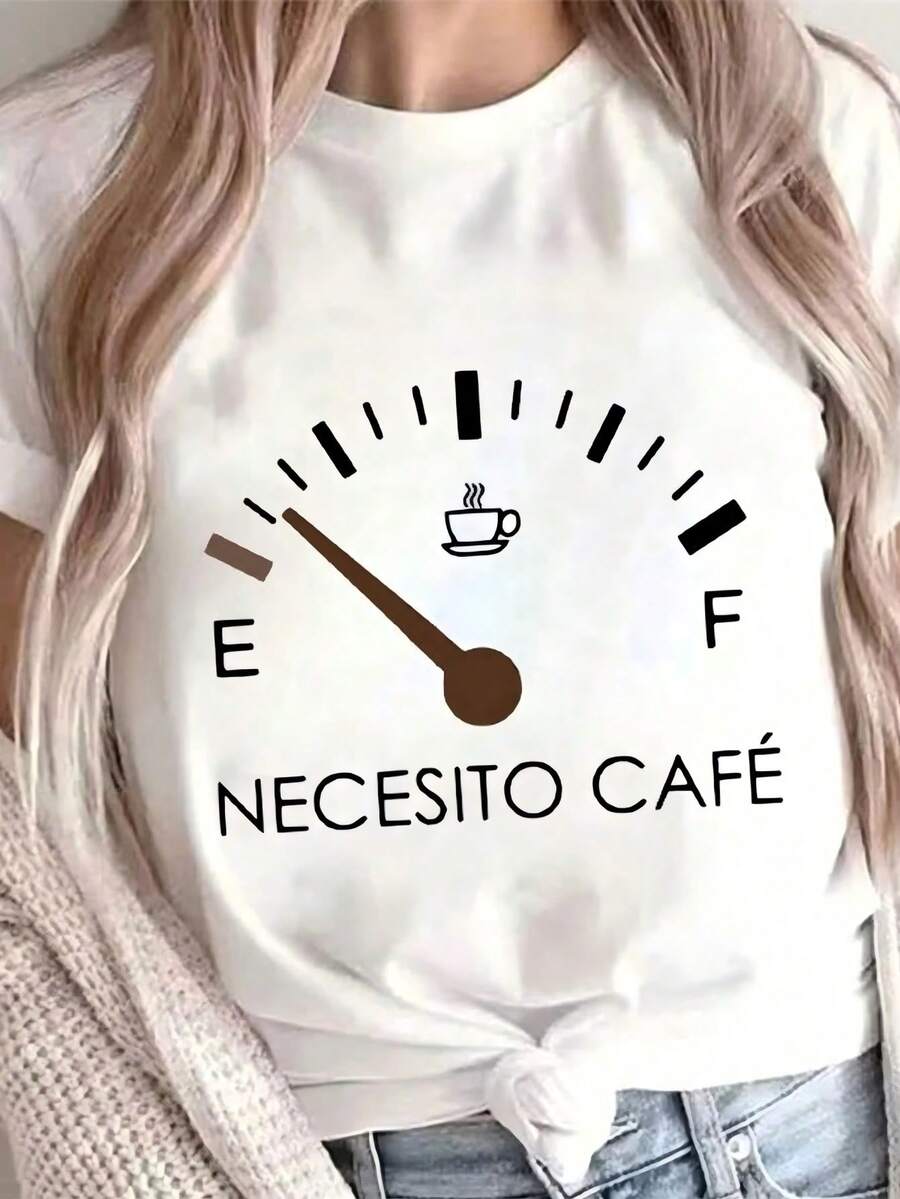 Playera para Mujer 100% Algodón con Estampado Necesito Café, Estilo Casual Moderno de Verano - Blanco - Ver 1