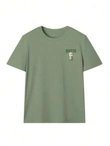 Women's Short-Sleeved T-Shirt With Letter Print, Round Neck, Casual And Versatile, Suitable For Vacation, Office, Outings, Daily Wear, Dates, Parties, Meetings, Street, Carnival, Music Festivals, Valentine's Day, Festive Occasions, Summer White Color. - 草綠色 - 查看 3