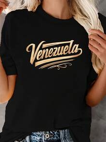 Super Comfortable Women's T-Shirt With A Stylish Design - 黑色 - 查看 1