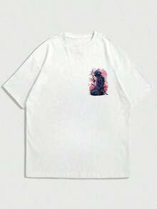 FRACTYR Minimalist Male Figure Print Short Sleeve T-Shirt | Casual Streetwear That Goes With Everything - 白色 - 查看 4