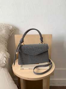 1 buah Tas Tangan Persegi PU Motif Leopard Abu-abu, Tas Tote Musim Panas Baru untuk Wanita, Tas Bahu & Selempang - Grey - View 2