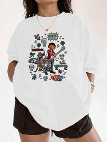 Colorful Graphics Evoking The Day Of The Dead Celebration With Elements Of Music, Joy, And Family Memories, Inspiring A Connection Between Life And Memory. Comfortable And Soft Women's T-Shirt For Everyday Wear. - 白色 - 查看 1