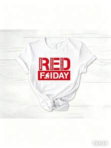 Camiseta de cuello redondo para el 5 de mayo, camiseta casual 100% algodón, top de verano para mujer. Los viernes nos ponemos camisas rojas, nos vestimos de rojo para recordar el despliegue de todos. Camiseta de los Veteranos Americanos con Bandera Americana, Camiseta de Algodón Transpirable con Bandera Americana, Combina con Todo - Blanco - Ver 5