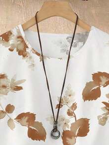 2 piezas Conjunto de top y pantalones casuales estampados para mujer - Camel - Ver 5