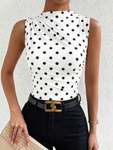 Blusa casual versátil con cuello alto y plisados para mujer - Negro 2 - Ver 5
