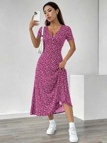 Vestido maxi casual de mujer con cintura ceñida y estampado floral ditsy - Multicolor 7 - Ver 1