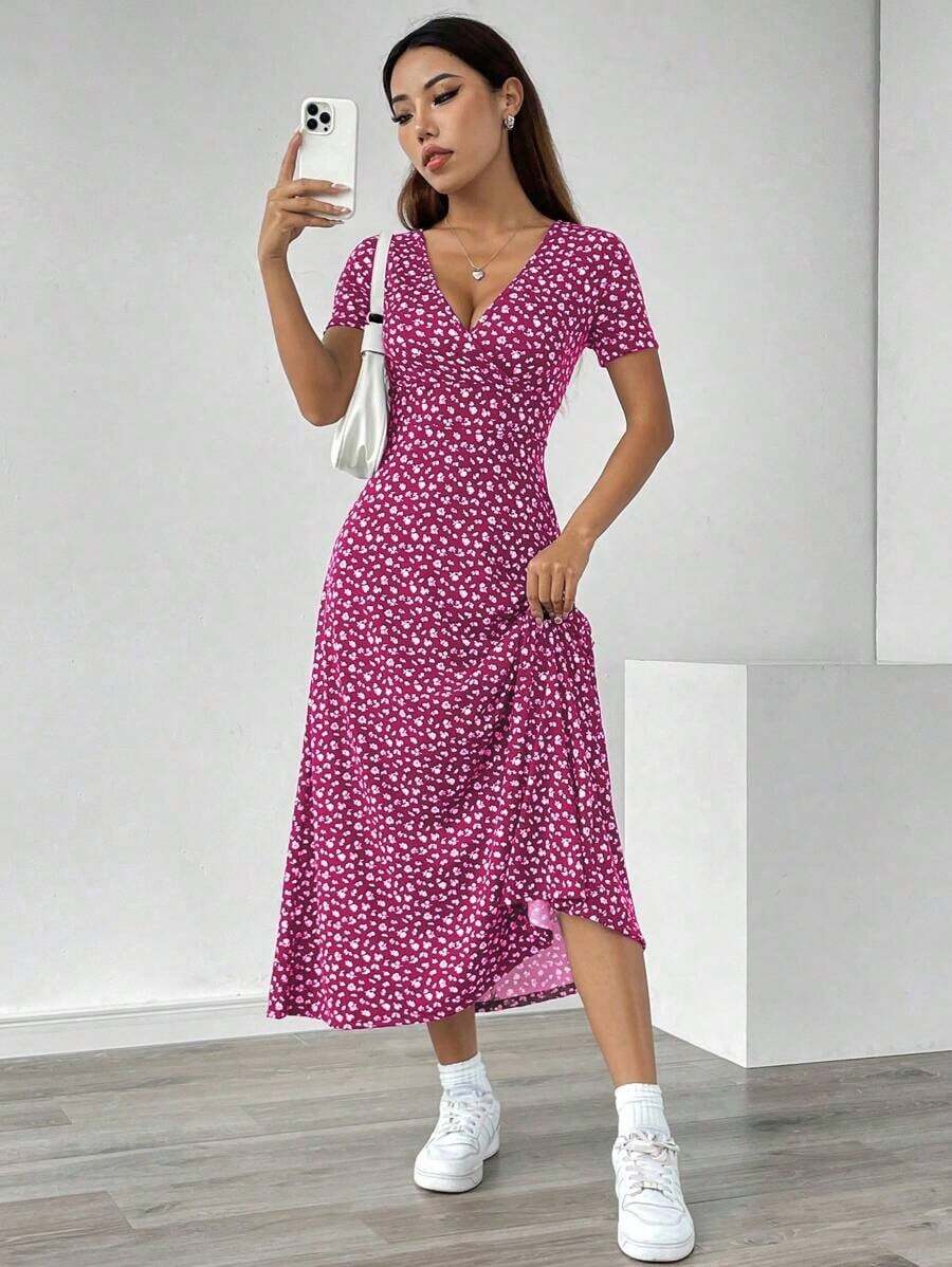 Vestido maxi casual de mujer con cintura ceñida y estampado floral ditsy - Multicolor 7 - Ver 1