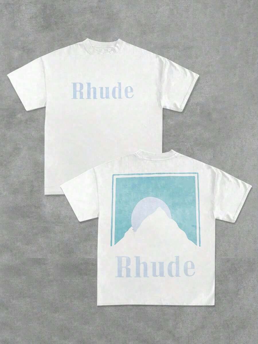 Premium Unisex Casual T-Shirts, Men's Graphic T-Shirt, Rhude 100% Cotton Casual T-Shirt - 白色 - 查看 1