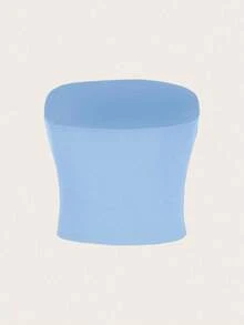 Top corto azul marino para mujer, top tubo casual ajustado adecuado para el verano - Celeste - Ver 2