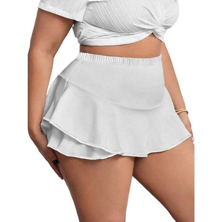 Faldas informales de talla grande 1XL-5XL para mujer, faldas plisadas para el hogar, mallas cortas sexis a la moda para mujer, faldas de Color sólido - BLANCO - Ver 1