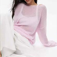 Suéter elegante para Mujer, moda informal de verano y otoño, jerséis holgados para Mujer, jersey elegante rosa y blanco, suéter para Mujer 2024 - Rosa - Ver 1
