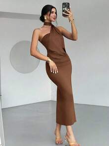 Vestido suelto con mangas acampanadas asimétricas de color marrón moca para mujer, vestido largo de moda, ropa de primavera/verano, adecuado para ir al trabajo, elegante, sexy, vacaciones, playa, estilo bohemio, Hawái, festivales de música, fiestas, atuendo de trabajo - Marrón Mocha 2 - Ver 7