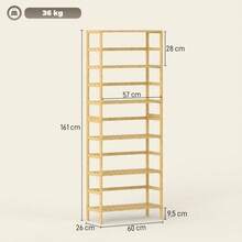 6-Tier Bamboo Wood Bookshelf, Adjustable Shelves, Freestanding Storage Rack, Natural Wood. - 原竹色 - 查看 9