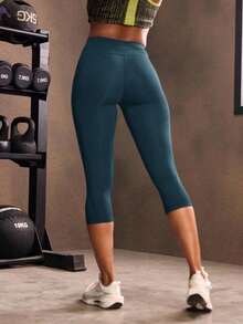 Mallas deportivas de cintura ancha con bolsillo para teléfono, pantalones de yoga para mujer - Agua verde azul - Ver 2