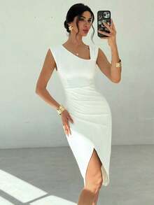 Vestidos midi para mujer, modestos, ropa de mujer para otoño, casual de negocios, estilo de mujer de dinero antiguo, atuendos de campo para mujer, blusas para salir para mujer, atuendo de viaje para el aeropuerto, de vuelta a la escuela, vestidos - Blanco - Ver 5