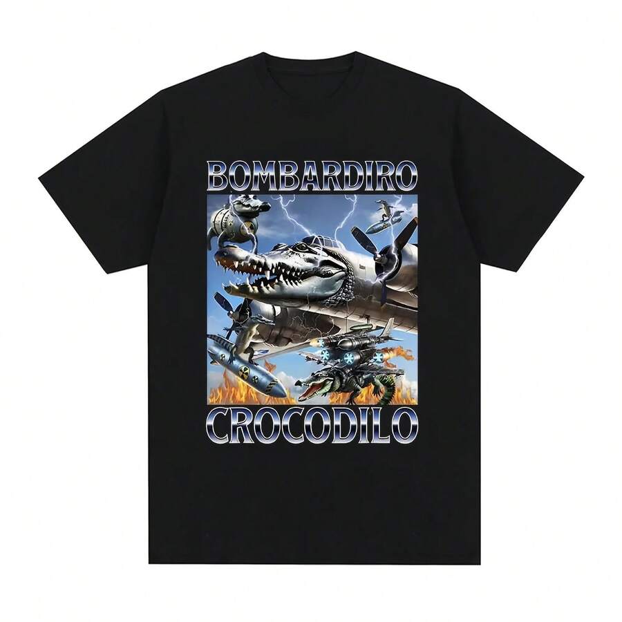 Camiseta Bombardiro Crocodilo Crocodile Plane Bomber Funny Meme, camisetas informales de algodón de manga corta para hombre y mujer, camisetas cómodas - forma - Ver 1