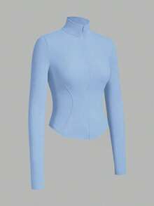 Chaqueta de manga larga de punto ajustada con protección solar para mujer en otoño/invierno, color albaricoque - Celeste - Ver 3