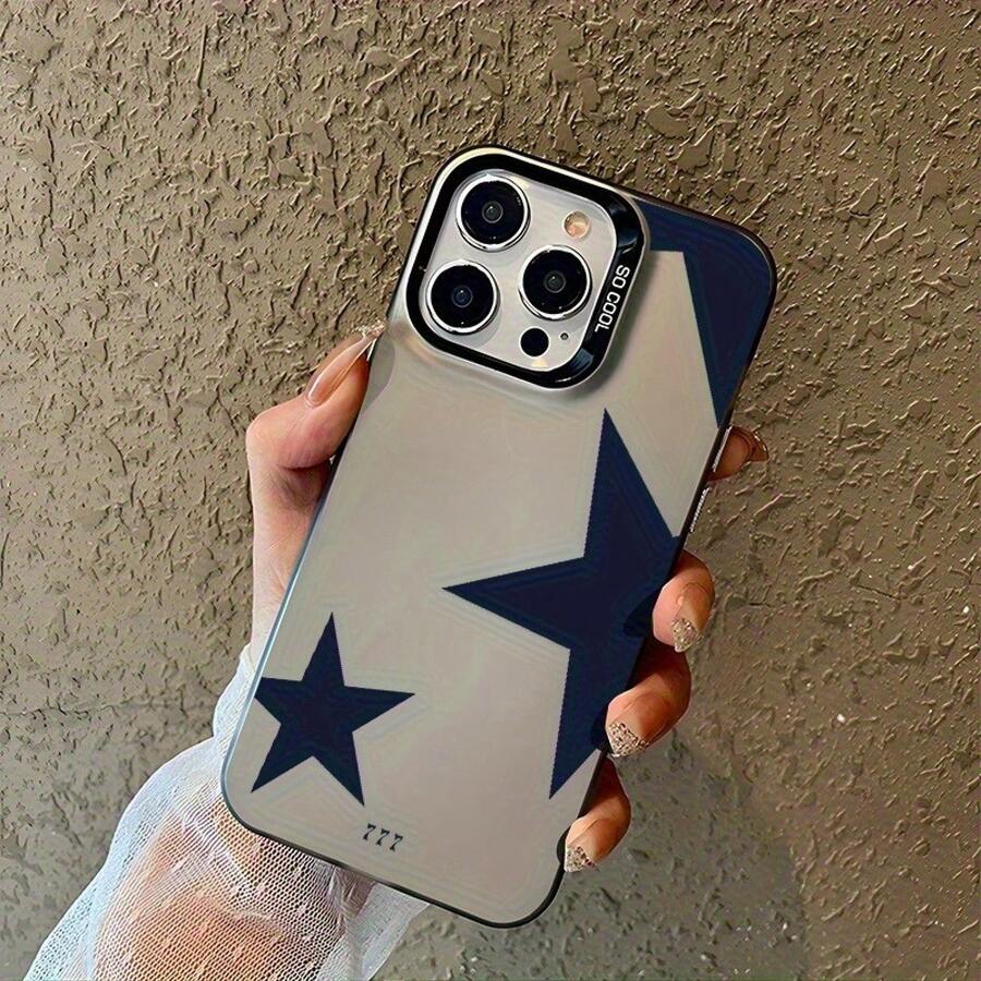 Phone Case - New Fashion Blue With Large Star And Number Design, High Quality Protective Cover Suitable For IPhone, Multiple Models Including 16/15/14/13/12 11 Pro Max Series And 12Pro 13Promax 14Plus 15Plus 16Plus 12Mini 13Mini 14Pro - Black - View 1