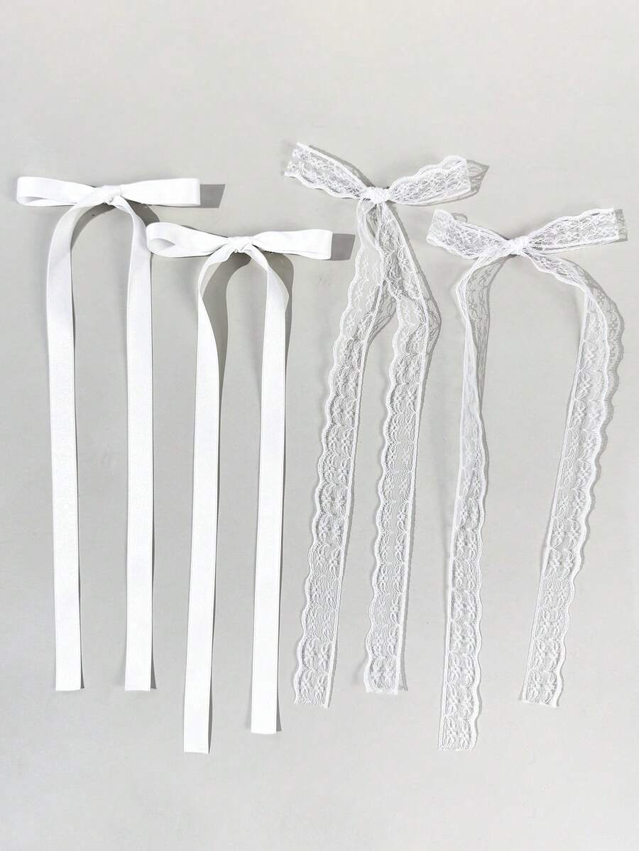 4pcs/Set Women's Sweet Solid Color Minimalist Bow Ribbon Hair Clips, Versatile For Daily Outfit, Travel And Photo Shooting,Hair Claws,Clips For Hair - White Four Piece Set - View 1