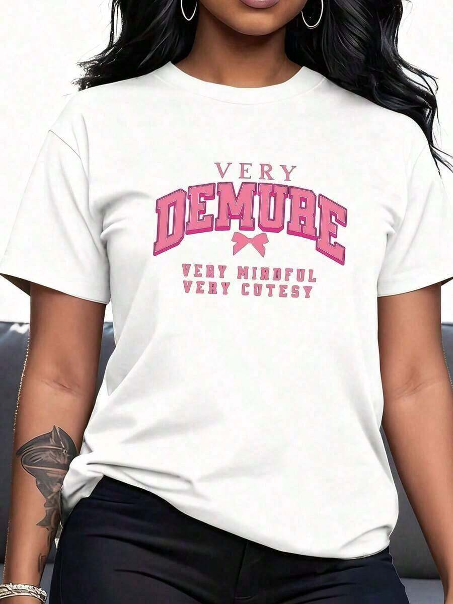 StreetKorean Pink Print T-Shirt For Valentine's Day, Casual For Women-2Graphic Tee - 白色2 - 查看 1