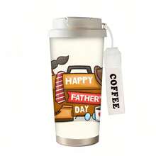 1pc 18oz 316 Stainless Steel Vacuum Insulated Tumbler, Leak-Proof Sealed Lid, Father's Day Cartoon Print, Dual Drinking Design With Lanyard, Fashionable Personalized Coffee Cup, Father's Day/Birthday Gift, Suitable For Home, Travel And Outdoor Use, Essential For Summer - Multicolor - View 6