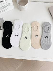 5双装女士极简蝴蝶结隐形船袜，纯色透气百搭低帮袜，适合春夏穿着，不易滑落 - 彩色 - 查看 6