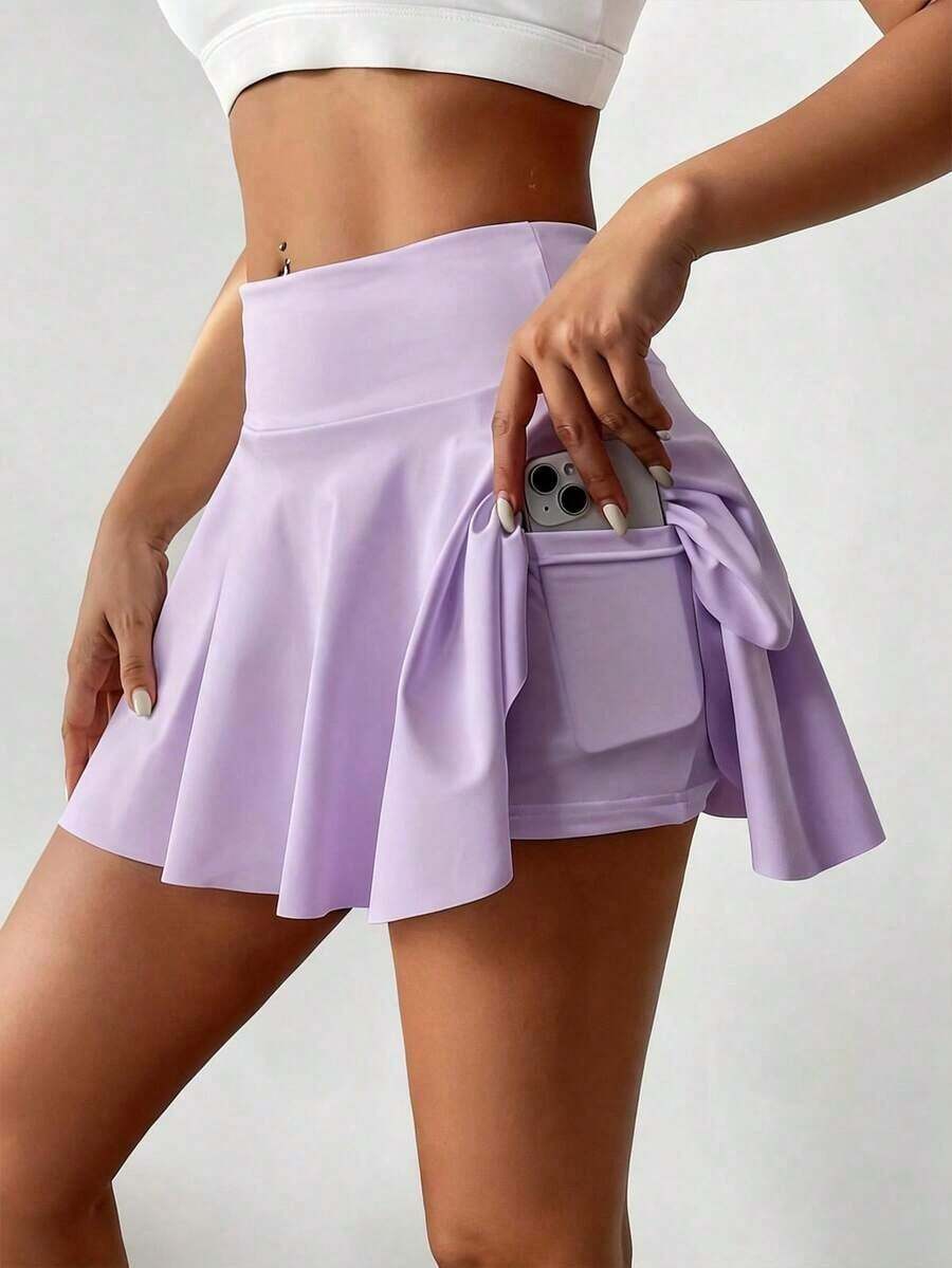 Pantalón falda de tenis de cintura alta blanco, pantalón corto/falda 2 en 1 antideslumbrante para golf/bádminton/fitness con bolsillos, falda pantalón deportiva de verano para yoga, correr al aire libre, nueva ropa de mujer en negro - Púrpura malva - Ver 1