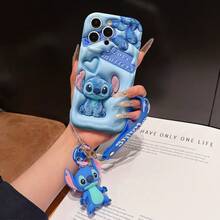 Disney Lilo And Stitch Phone Case : 3D Fluffy Pattern Border Protector Phone Soft Phone Case With A Free Cute Stitch Bracelet Chain Lanyard, Stitch, Lilo, Angel, For Apple 17 Promax 17 Pro 16 15 14 13 12 11 Pro Max XS Max X XR Soft Cover Summer Phone Case - 白色 - 查看 1