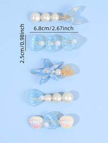 5 piezas Clips de pelo con tema oceánico, Clips de pelo con forma de concha de sirena y estrella de mar, Accesorios de moda para el cabello para niñas, Adecuado para vacaciones en la playa, uso diario, artículos esenciales para vacaciones - Multicolor - Ver 8