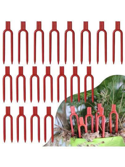 30pcs Durable Red Plant Fixing Clips, Garden Stem Forks For Strawberry, Watermelon, Vine Support, Professional Plastic Gardening Plant Clips, Strawberry Support Clips, Watermelon Forks, Agricultural Vine Fixing Clips