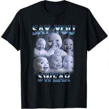 Outfits For Kids? (A) (Only Available For The Short-Sleeved T-Shirt Shown In The Image) "100% Cotton Say You Swear Ai Niche Baby Holding Back Laugh Genz Meme T-Shirt" Children's T-Shirts Made Of 100% Cotton, Comfortable, Breathable And Soft, Suitable For Children Of All Ages. - 黑色 - 查看 1