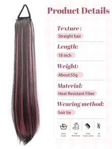 Tóc nối dài 18 inch bằng chất liệu tổng hợp, kiểu đuôi ngựa thẳng, có dây chun, được nhuộm highlight và tết bím, dành cho nữ. - Nhiều màu - Xem 4