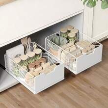 NETEL 2-piezas Organizador de Gabinete Extraíble, Cajones Adhesivos canasta, Organizador de Cocina, Cajones Extraibles para Cocina, Adecuado para cocina/baño, etc, 40 * * 17.5 - Blanco - Ver 1