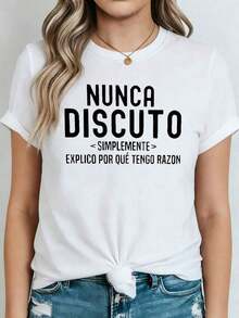 Talla Grande, Camiseta De Mujer De Talla Grande Con Estampado Gráfico "NUNCA DISCUTO SIMPLEMENTE EXPLICO POR QUÉ TENGO RAZÓN", Manga Corta, Cuello Redondo, Top Casual Para Verano Y Primavera, Ropa De MujerWomen Standard Size Casual T-Shirt Breathable Lightweight Short Sleeve Tee blusas para mujer camisa - Blanco - Ver 7