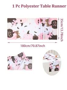 1件粉色南瓜蝙蝠万圣节桌旗，尺寸180*35厘米，涤纶面料，万圣节装饰，万圣节派对餐桌装饰，家居装饰，万圣节糖果装饰，欢乐万圣节装饰，桌面中心摆件，惊悚万圣节装饰 - B款 - 查看 6