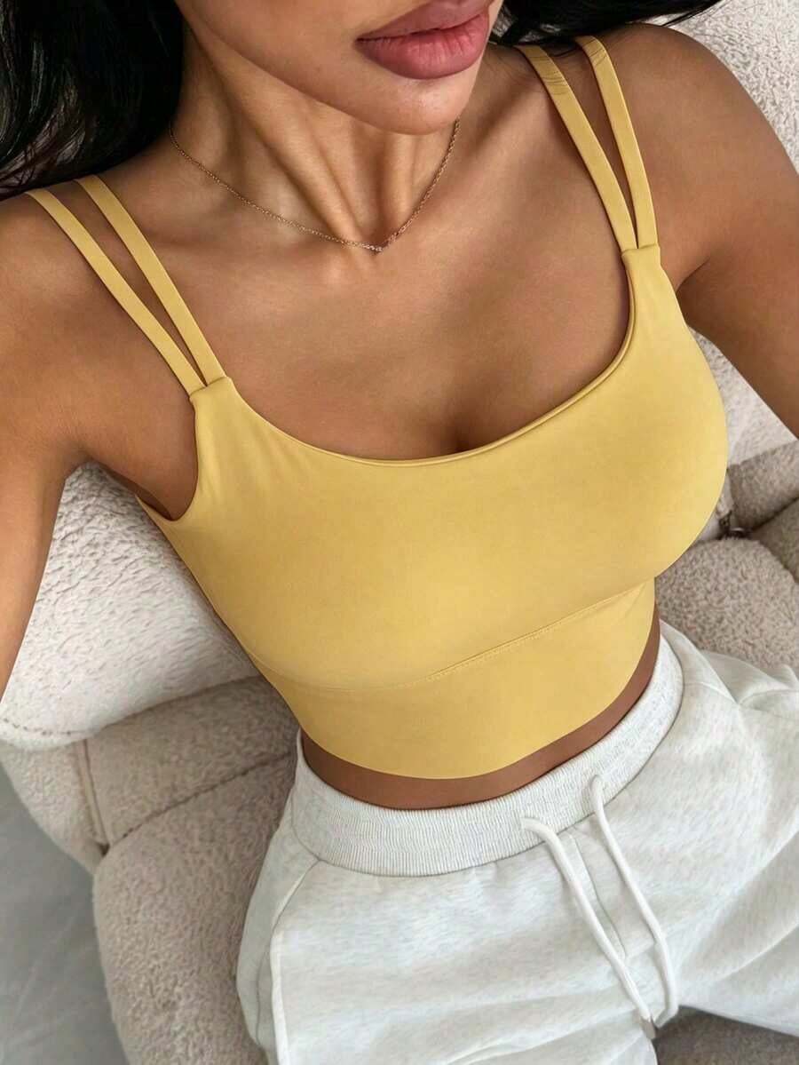 Sujetador deportivo minimalista de unicolor y de peso ligero que da forma para mujeres - Amarillo - Ver 1