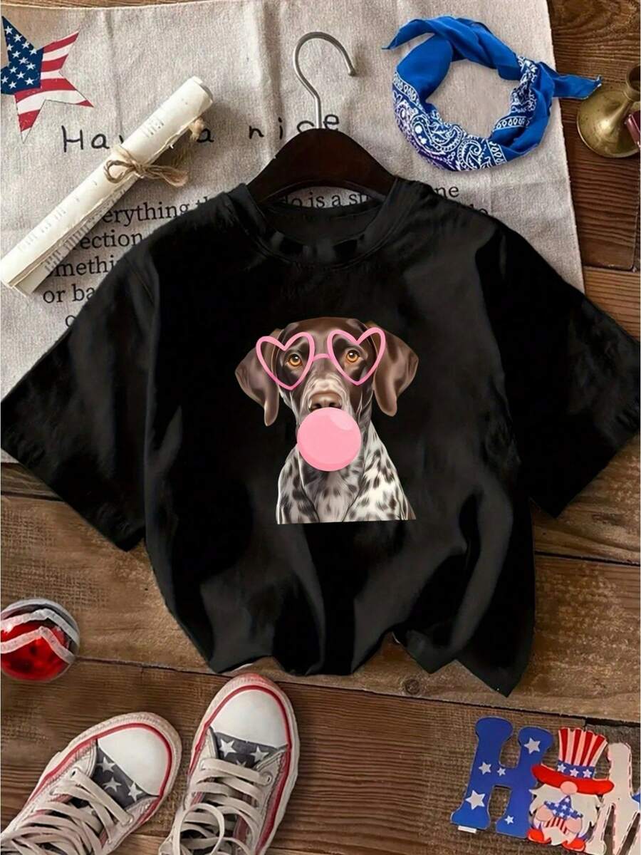 New 2026 Collection: Cotton T-Shirt, Casual Letter Print T-Shirt, Short Sleeve, Round Neck, Casual Top For Summer And Spring, Women's Clothing, 100% Cotton, Durable - 黑色 - 查看 1