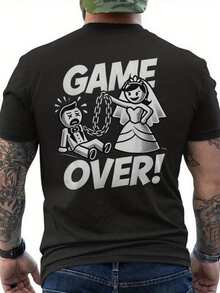Polternposo Jga Bachelor Party-Shirt - Fun Game Bride And Groom! Printed On Back With Slogan Game Over! - 黑色 - 查看 7