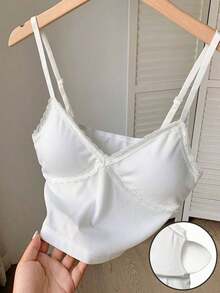 Camisilla sin mangas casual de verano para mujer con parches de encaje en unicolor - Blanco - Ver 8