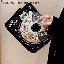 Funda protectora de tableta de cristal acrílico con efecto pintado de patrón de gato lindo y nota musical, con soporte, compatible con Samsung/Apple/Honor/ y otros modelos populares, plegable y resistente a la flexión, esquinas reforzadas de silicona, función de activación/suspensión automática, ranura para lápiz incorporada, soporte plegable multiángulo - Estilo 2 - Ver 7
