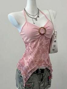 Blusa casual de mujer con cuello de corbata y estampado de anacardo, versátil para uso diario - Rosa Pálido - Ver 11