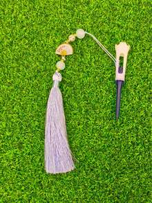1pc 83mm Plastic Golf Tee With Rhinestone Ball, White Fan Tassel, Golf Accessories - Multicolor - View 10