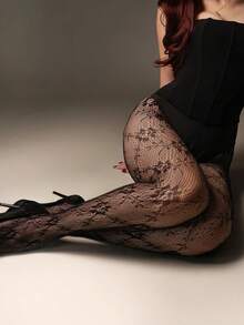 Women's Fishnet Stockings - Floral Lace Accents, Sexy French Style, Perfect For Date Nights, Layering, And Romantic Gifts - Black - View 7