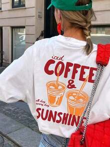 1 camiseta de verano para mujer con cuello redondo y manga corta, estampado en inglés con diseño de café, para amantes del café. Adecuado para oficina, salidas, uso diario, citas, fiestas, reuniones, calle, carnavales, festivales de música, Día de San Valentín, ocasiones festivas, blanco casual. - Estilo - Ver 5