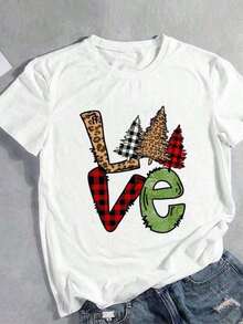Camiseta Gráfica LOVE Audaz: Camiseta Blanca de Mujer 100% Algodón con Estampado de Animales y Letras a Cuadros - Perfecta para las Festividades del Día de los Muertos y Celebraciones del Día de los Muertos - Blanco - Ver 1