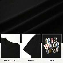 Camisetas Gráficas Oversize para Hombre, Camiseta con Estampado 'Es Lo Que Es', Estilo Vintage Streetwear, Camisetas Holgadas Grunge de Estilo Rapero 8VGP - Negro - Ver 7