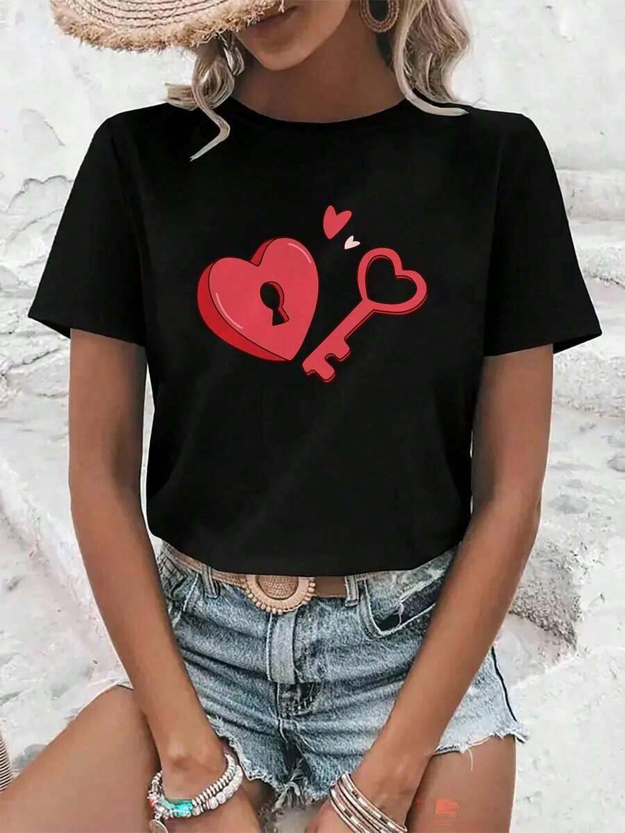 Cómodo | 1 Playera para Mujer 100% Algodón Transpirable | Camiseta Casual de Manga Corta para Mujer - Diseño Estampado, Cuello Redondo Holgado, Tejido Transpirable de Elasticidad Media, Lavable a Máquina, Top Versátil para Todas las Temporadas, Ropa Casual, Estampados Divertidos, Material Cómodo, Estilo Nuevo y Moderno - Ideal para el VeranoLoose Versatile Short Sleeve T-shirt for Women - Negro - Ver 1