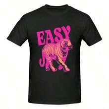 Camiseta Casual Easy Tiger, Di Tiger Boxy, Top Corto Vintage Tigers, Easy Tiger, Retro Tiger, Camiseta Easy Tiger. Algodón 220g. Camiseta de Algodón Vintage Puro de Alta Calidad. Ropa de Verano para Mujer. Camisetas Gráficas con Estampado Minimalista, Tejido Suave y Transpirable, Cómoda y Holgada, Adecuada para Uso Diario, Ideal para Vestimenta Casual de Oficina, Apariencia Diaria de Primavera y Verano, Diseño Elegante y Juvenil. Camisetas Unisex de Verano Casual Vintage de Algodón Estampado para Parejas. 100% Algodón. Duradera. - Negro - Ver 1