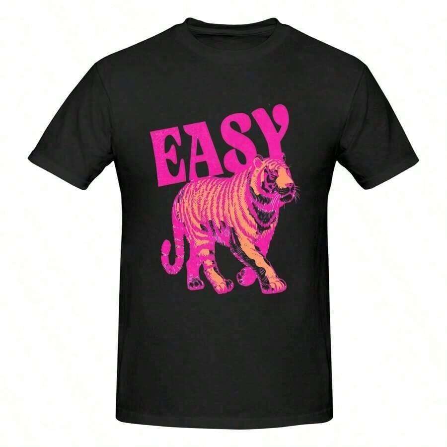 Camiseta Casual Easy Tiger, Di Tiger Boxy, Top Corto Vintage Tigers, Easy Tiger, Retro Tiger, Camiseta Easy Tiger. Algodón 220g. Camiseta de Algodón Vintage Puro de Alta Calidad. Ropa de Verano para Mujer. Camisetas Gráficas con Estampado Minimalista, Tejido Suave y Transpirable, Cómoda y Holgada, Adecuada para Uso Diario, Ideal para Vestimenta Casual de Oficina, Apariencia Diaria de Primavera y Verano, Diseño Elegante y Juvenil. Camisetas Unisex de Verano Casual Vintage de Algodón Estampado para Parejas. 100% Algodón. Duradera. - Negro - Ver 1